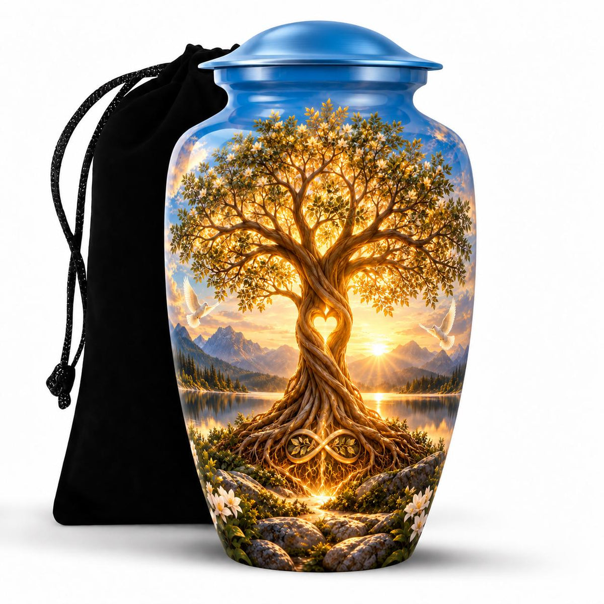 Personalized Tree of Life Cremation Urn for Human Ashes, Sunset Memorial Urn, Nature Funeral Urn for Adult Ashes, Keepsake