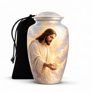 Personalized Jesus Memorial Urn For Human Ashes - Heaven Theme Cremation Urn