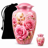 Personalized Pink Rose Memorial Urn For Mom, Floral Cremation Urn, Rose Flower Funeral Urn, Pink Memorial Urn For Adult Ashes