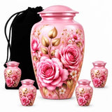 Personalized Pink Rose Memorial Urn For Mom, Floral Cremation Urn, Rose Flower Funeral Urn, Pink Memorial Urn For Adult Ashes