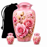 Personalized Pink Rose Memorial Urn For Mom, Floral Cremation Urn, Rose Flower Funeral Urn, Pink Memorial Urn For Adult Ashes