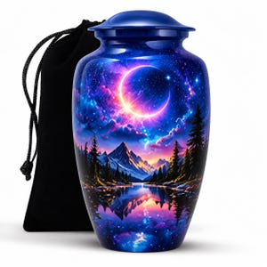 Personalized Mountain Cremation Urn For Adult Ashes - Moon Funeral Urn For Loved Ones