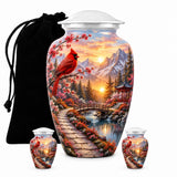 Cardinal Bird Memorial Urn For Adult Ashes - Mountain Cremation Urn For Human Ashes