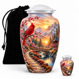 Cardinal Bird Memorial Urn For Adult Ashes - Mountain Cremation Urn For Human Ashes