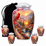 Cardinal Bird Memorial Urn For Adult Ashes - Mountain Cremation Urn For Human Ashes
