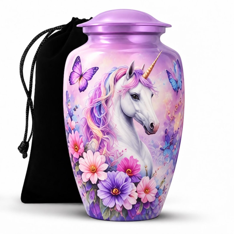 Unicorn Cremation Urn For Loved Ones - Beautiful Memorial Urn For Mom Ashes, Butterfly Cremation Urn