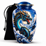 Personalized Dragon Memorial Urn For Human Ashes, Blue Dragon Cremation Urn, Fantasy Funeral Urn, Dragon Memorial Urn For Adult Ashes