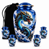 Personalized Dragon Memorial Urn For Human Ashes, Blue Dragon Cremation Urn, Fantasy Funeral Urn, Dragon Memorial Urn For Adult Ashes