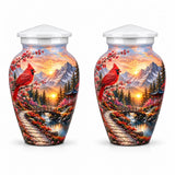 Cardinal Bird Memorial Urn For Adult Ashes - Mountain Cremation Urn For Human Ashes