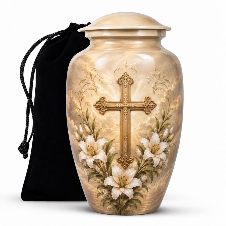Cross Memorial Urn For Adult Ashes , Jesus Cremation Urn For Human Ashes - Catholic Funeral Urn