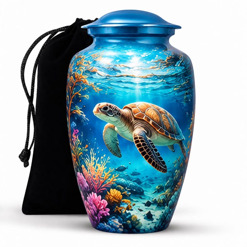 Personalized Sea Turtle Memorial Urn – Ocean Theme Cremation Urn for Adult Ashes, Keepsake