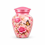 Personalized Pink Rose Butterfly Memorial Urn For Human Ashes, Floral Cremation Urn, Butterfly Funeral Urn