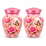 Personalized Pink Rose Butterfly Memorial Urn For Human Ashes, Floral Cremation Urn, Butterfly Funeral Urn
