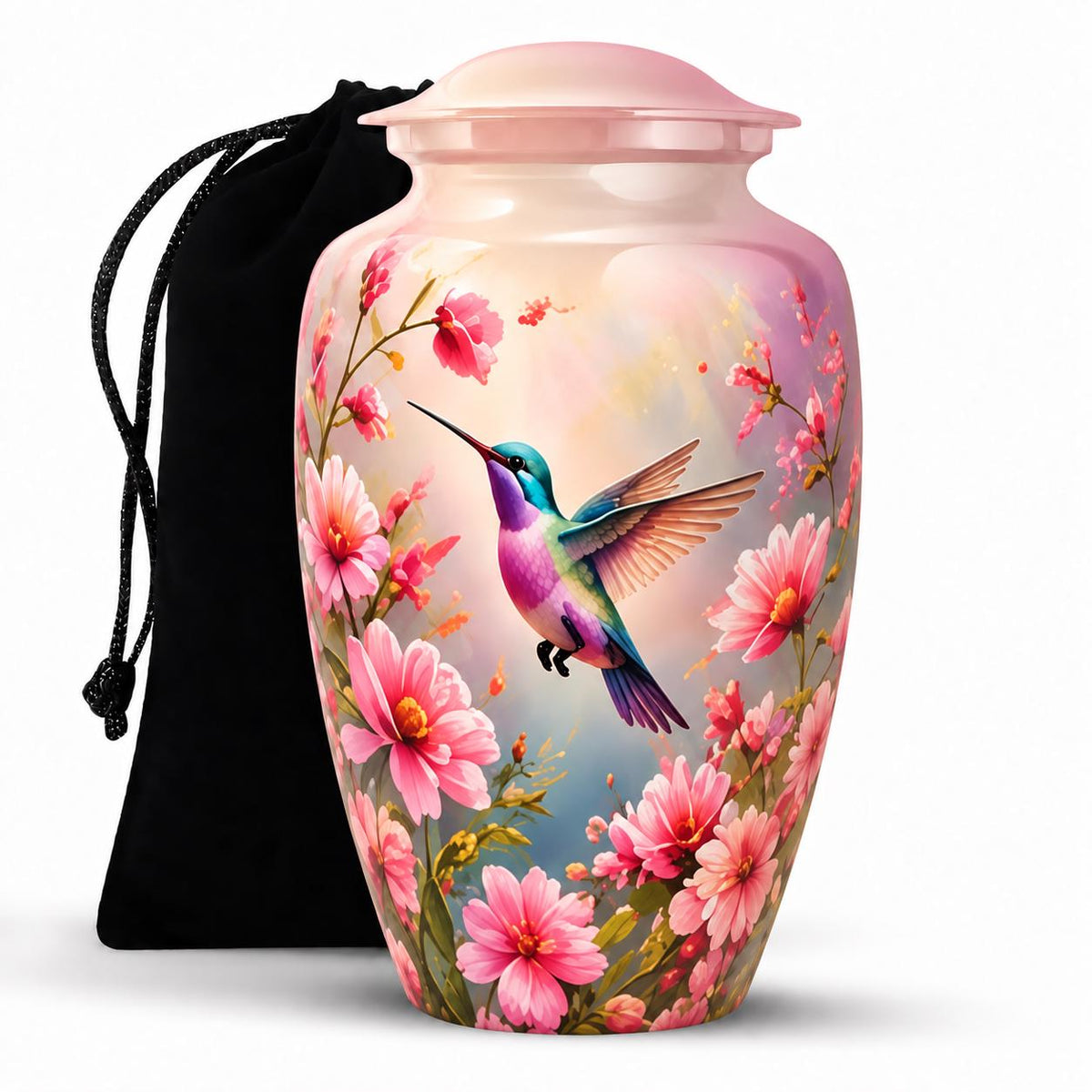 Personalized Hummingbird Memorial Urn For Human Ashes, Pink Floral Cremation Urn, Bird Memorial Urn For Adult Ashes