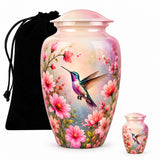 Personalized Hummingbird Memorial Urn For Human Ashes, Pink Floral Cremation Urn, Bird Memorial Urn For Adult Ashes