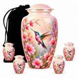 Personalized Hummingbird Memorial Urn For Human Ashes, Pink Floral Cremation Urn, Bird Memorial Urn For Adult Ashes