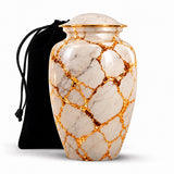 Personalized Marble Cremation Urn For Human Ashes, White & Gold Memorial Urn, Elegant Funeral Urn For Adult Ashes, Luxury Memorial Keepsake