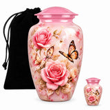 Personalized Pink Rose Butterfly Memorial Urn For Human Ashes, Floral Cremation Urn, Butterfly Funeral Urn