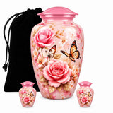 Personalized Pink Rose Butterfly Memorial Urn For Human Ashes, Floral Cremation Urn, Butterfly Funeral Urn