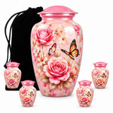 Personalized Pink Rose Butterfly Memorial Urn For Human Ashes, Floral Cremation Urn, Butterfly Funeral Urn