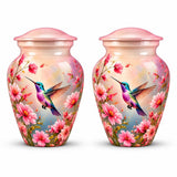 Personalized Hummingbird Memorial Urn For Human Ashes, Pink Floral Cremation Urn, Bird Memorial Urn For Adult Ashes