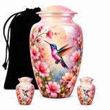 Personalized Hummingbird Memorial Urn For Human Ashes, Pink Floral Cremation Urn, Bird Memorial Urn For Adult Ashes